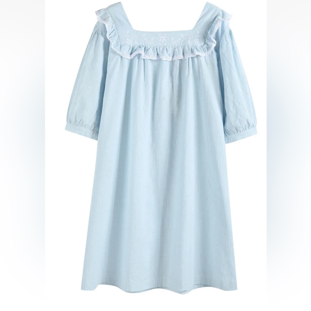 NWT Lil Cactus Women's Light Blue Cotton Ruffle Embroidered Dress Size S/M